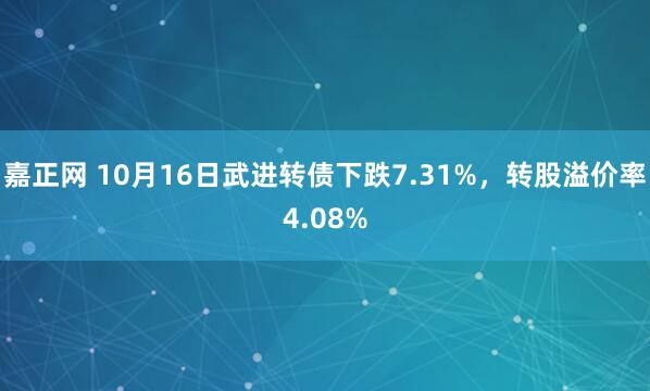 嘉正网 10月16日武进转债下跌7.31%，转股溢价率4.08%